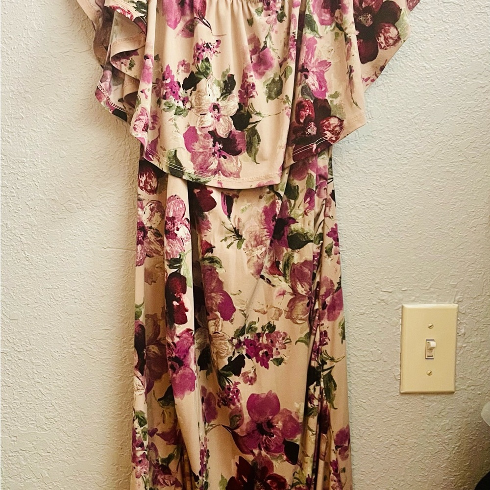Floral Maxi Dress in Cream and Purple